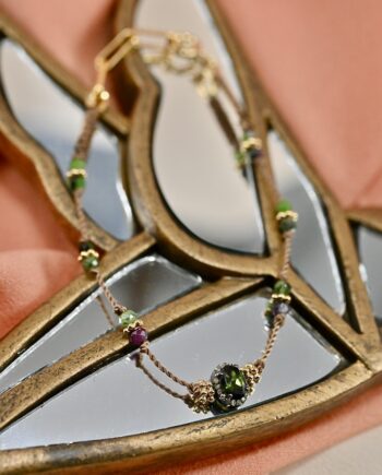 bracelet tourmaline verte diamants rosecut miroir oiseau tissu orange