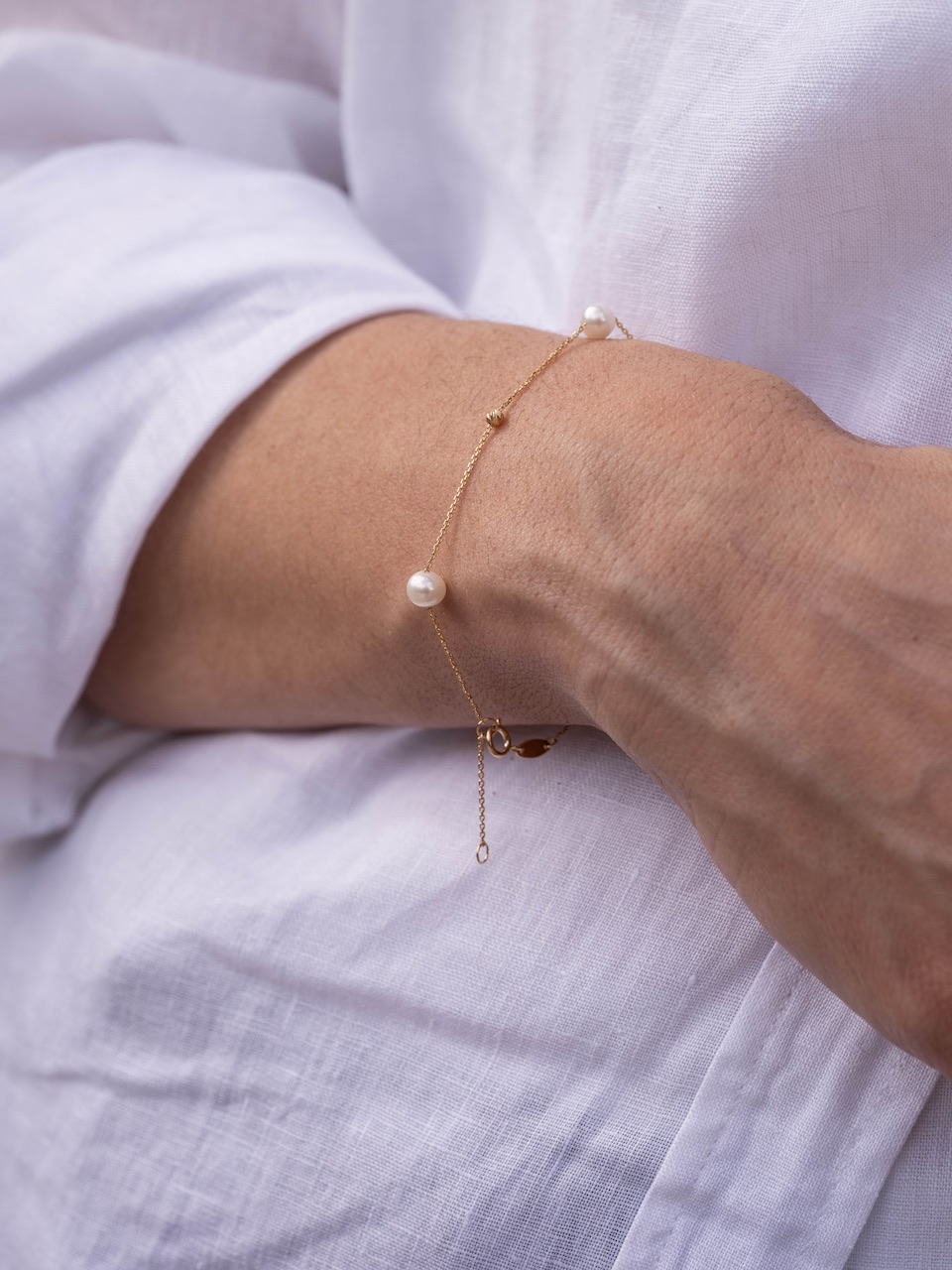 Bracelet chaine or jaune et perles - Nacar